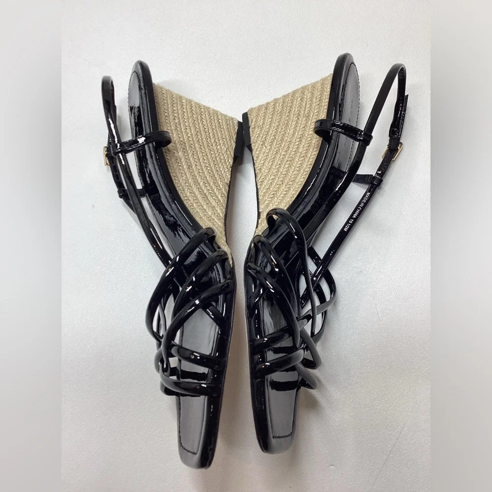 Tory Burch Black Multi Strap 75MM Wedge Sandals‎ Size 9